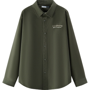 森马斯沃夫小狗联名长袖衬衫男春季前胸字母刺绣上衣宽松休闲百搭