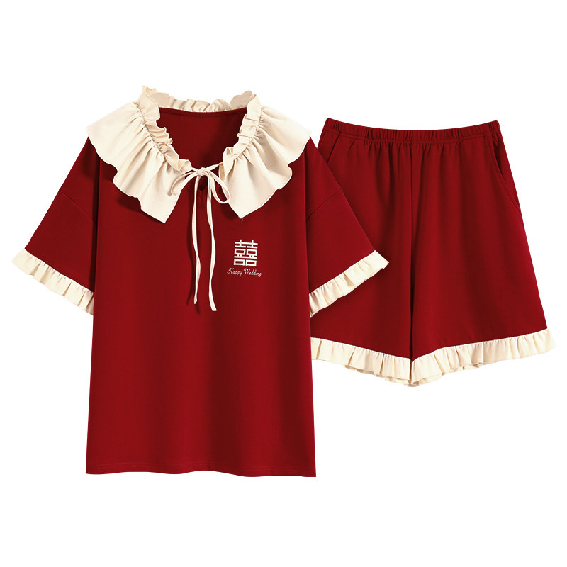情侣款夏季短袖短裤娃娃领家居服