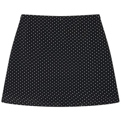 HaloLuu复古黑色miu系波点短裙