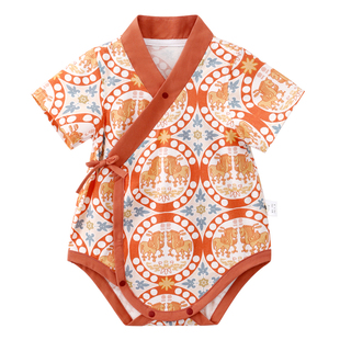 龙喜年《大唐对马纹》婴儿满月宝宝衣服中式汉服纯棉喜庆包屁衣夏