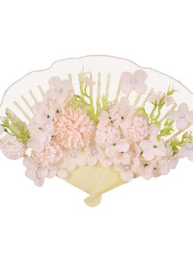 簪花扇子手工diy材料包绢花折扇