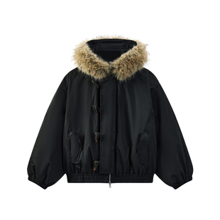 TIRED美式复古牛角扣毛领派克服冬季廓形工装棉服保暖棉衣外套潮