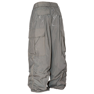 GECKOGOGO美式街头宽松慵懒灰色速干工装伞兵裤男女同款