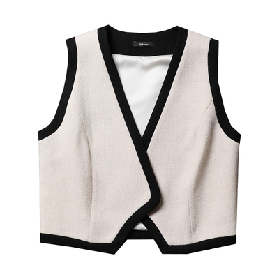 TANG TOWN自制升级氛围美 时髦香风撞色边羊毛粗花呢利落短款马甲