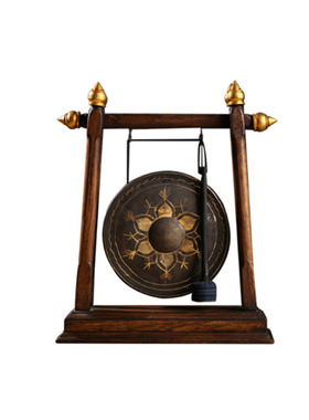 泰国复古风实木铜锣摆设工艺品