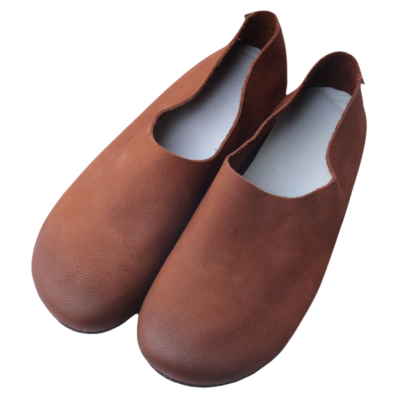 花藤萝蔓 磨砂牛皮圆头套脚深口休闲软底软面平底真皮女鞋女单鞋