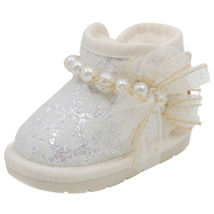 女宝宝周岁鞋婴儿童学步鞋软底防滑雪地靴女童鞋子秋冬加绒款棉鞋