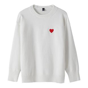 情侣装秋冬季超火毛衣白色红心拍结婚登记照领证穿搭红色新年衣服