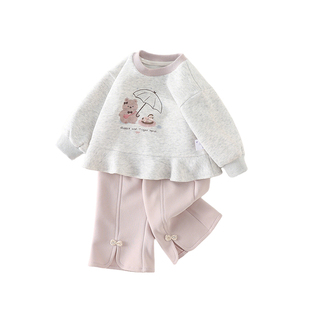 女童卡通卫衣套装春季2026新款婴幼童花边上衣春女宝阔腿裤两件套