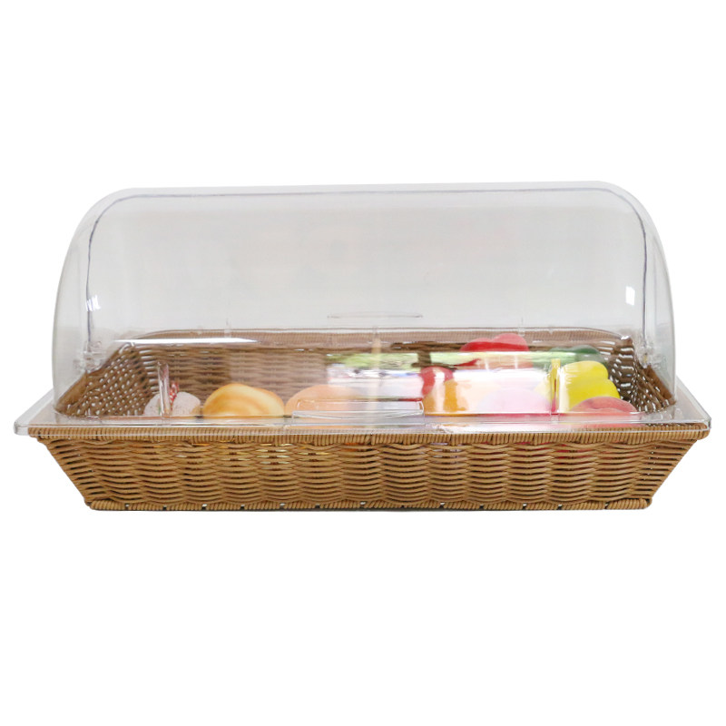 仿藤编织带盖子面包筐食品展示篮