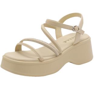 百丽女鞋松糕厚底运动凉鞋女款新款夏季女鞋子休闲凉鞋B5Z1DBL4