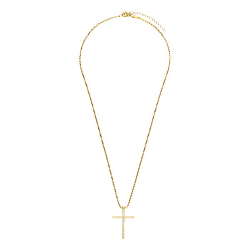 ICE BLING 美式镶钻小十字架项链男士锆石满钻吊坠锁骨链金色纯银