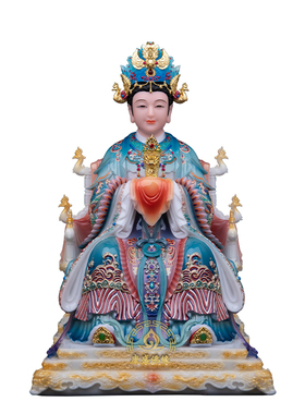 碧霞元君神像汉白玉古彩桌面摆件