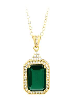 Versa彩宝镀金微镶璀璨水晶锆石吊坠 男女绿尖晶方糖潮人项链男女