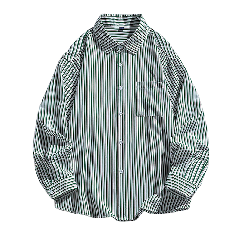 班尼路SK日系条纹长袖衬衫男春秋季新款百搭宽松休闲衬衣外套男MS