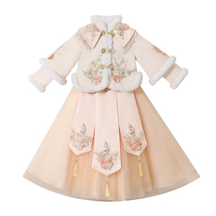 女童汉服冬装2025新款秋冬裙子公主裙儿童加绒冬季女孩连衣裙冬款