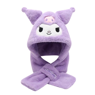 三丽鸥库洛米儿童帽子女童围巾一体护脖帽秋冬保暖防寒女孩毛绒帽