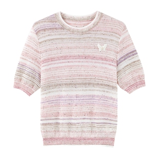 MISSCOCOON可可尼渐变色亮片短袖女2026春季新款短款圆领毛针织衫