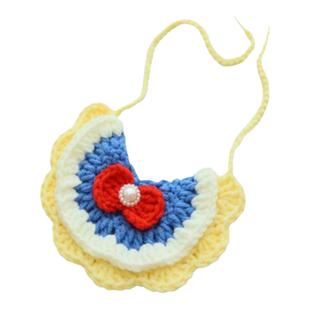 猫咪围嘴手工编织围脖毛线针织围兜宠物口水巾狗狗可爱蝴蝶结配饰