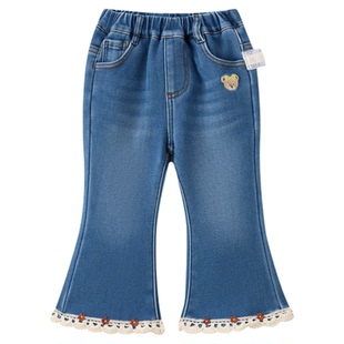 PawinPaw卡通小熊童装25年秋冬新款女宝宝牛仔喇叭裤拼接百搭