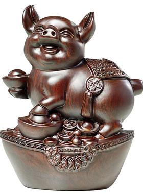 生肖全套客厅猪摆件黑檀木中式