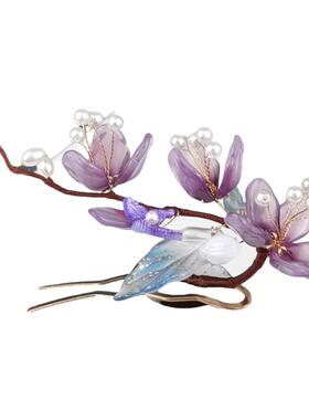 古风发夹仙气流苏紫色花朵
