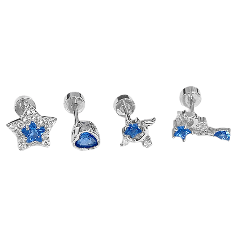 hellopuppy月落星沉~蓝色系四件套耳钉耳蜗钉耳骨钉爆闪小众高级