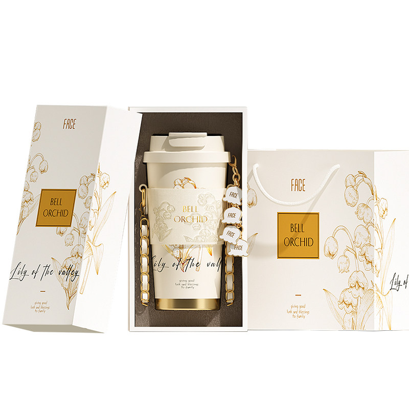 face铃兰保温杯礼盒女新款高颜值陶瓷覆层内胆咖啡水杯子生日礼物