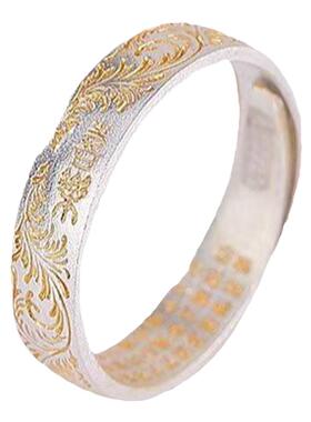 晚舟足银9999描金唐草纹戒指女