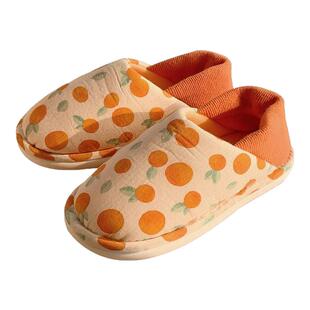 细细条 满屏橘子室内居家包跟棉鞋春秋防滑时尚十月份产后月子鞋