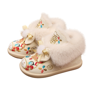 汉服鞋女童冬季2025新款雪地靴子古风宝宝加绒保暖棉鞋儿童绣花鞋