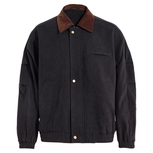 海上公路雪尼尔工装夹克男士秋季巴恩风复古时尚撞色翻领百搭外套