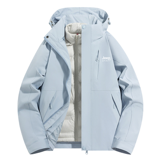 JEEP羽绒服女冬季新款三合一可拆卸加厚保暖白鸭绒冬装冲锋衣外套