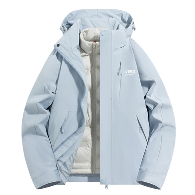 JEEP羽绒服女冬季新款三合一可拆卸加厚保暖白鸭绒冬装冲锋衣外套