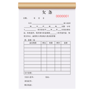 欠条有法律效应的货物材料对帐赊欠确认单据货款欠款条欠据凭证工资欠条本还款账本协议欠单票据收费单欠账单