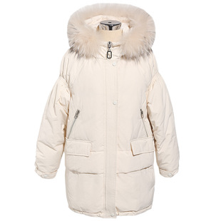 大毛领白色加厚羽绒服女中长款面包服时尚宽松显瘦2025冬季新款