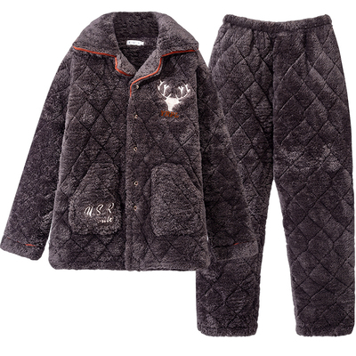 男士珊瑚绒三层加厚睡衣保暖