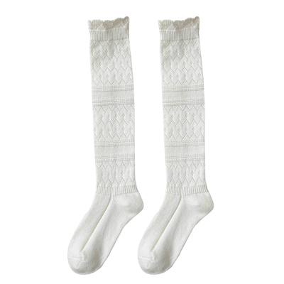 春秋季羊毛质感袜子女小腿堆堆袜奶白花边学院风日韩系长筒袜秋冬