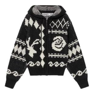 【现货】theBarnnet shell柳智敏同款麋鹿玫瑰花加厚毛衣连帽外套