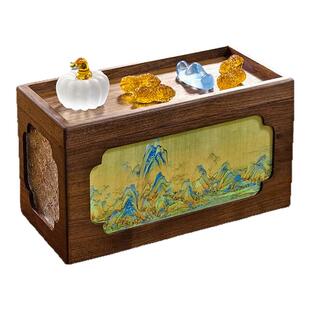 新中式纸巾盒高级实木胡桃木质摆件中古风客厅轻奢茶几高档抽纸盒