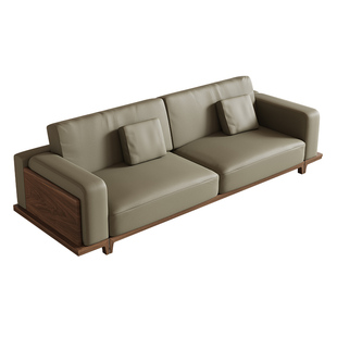 宋氏美学意式极简黑胡桃实木沙发客厅大户型棉麻布艺高档家具组合