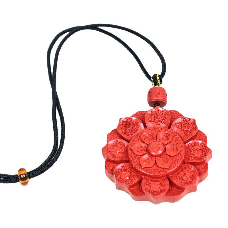 东来也朱砂吉祥八宝莲花项链挂坠