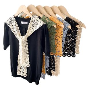 夏季薄款蕾丝针织钩花镂空外搭网红假领子小披肩配裙子防晒围脖女