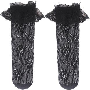 韩版日系薄公主复古网袜女中筒堆堆袜镂空提花洛丽塔蕾丝花边短袜