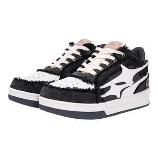 KILLWINNER Noah's ark 牛仔破碎流星 潮牌低帮板鞋子 黑色