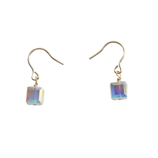 CECILIA炫彩方糖水晶14K包金耳环简约气质个性耳夹ins韩国耳坠女