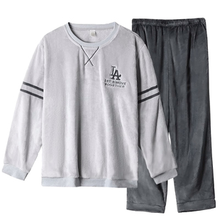 睡衣男秋冬款法兰绒加厚加绒男士珊瑚绒冬季家居服青少年套头新款