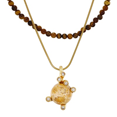 THEOGONY众神记玉化珊瑚串珠项链