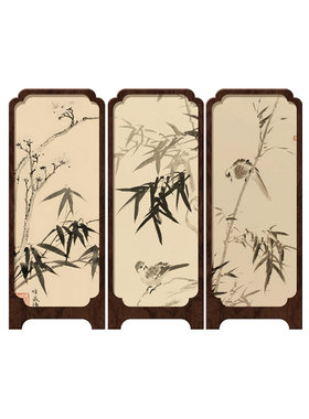中古风墨竹小屏风桌面摆件