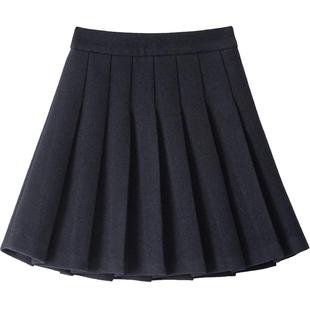 BANANA BABY2025年冬季新款复古学院风毛呢百褶裙女高腰A字半身裙